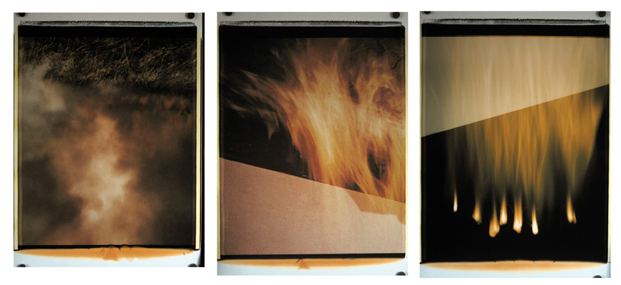 Trittico del fuoco,1988-89. Trittico di polaroid, 61x51 cm ciascuna